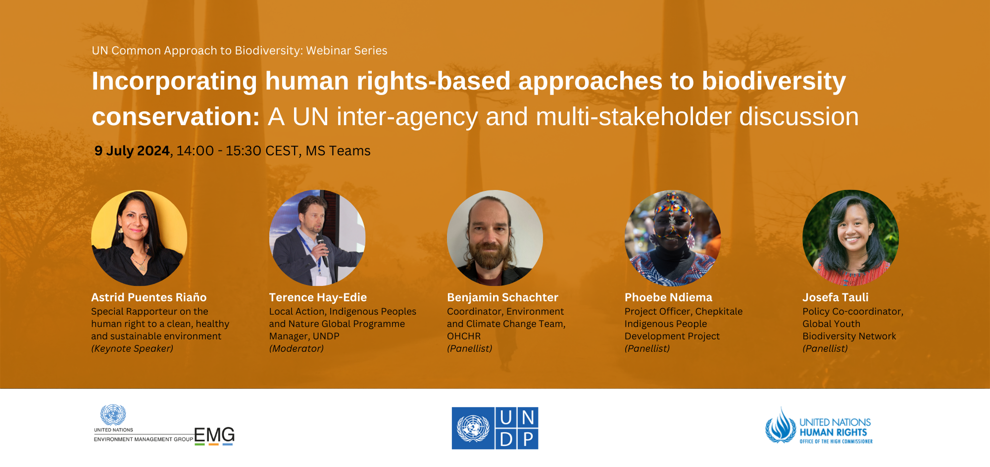 Webinar Panelists Banner _ Human Rights and Biodiversity _ EMG, OHCHR, UNDP